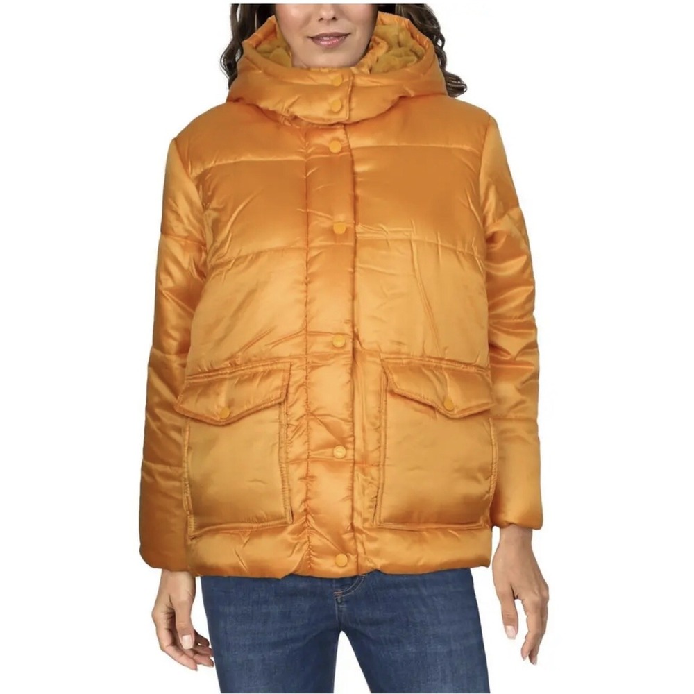 Urban Republic Collection Puffer Jacket‎ Faux Fur Hooded Gold Button Down